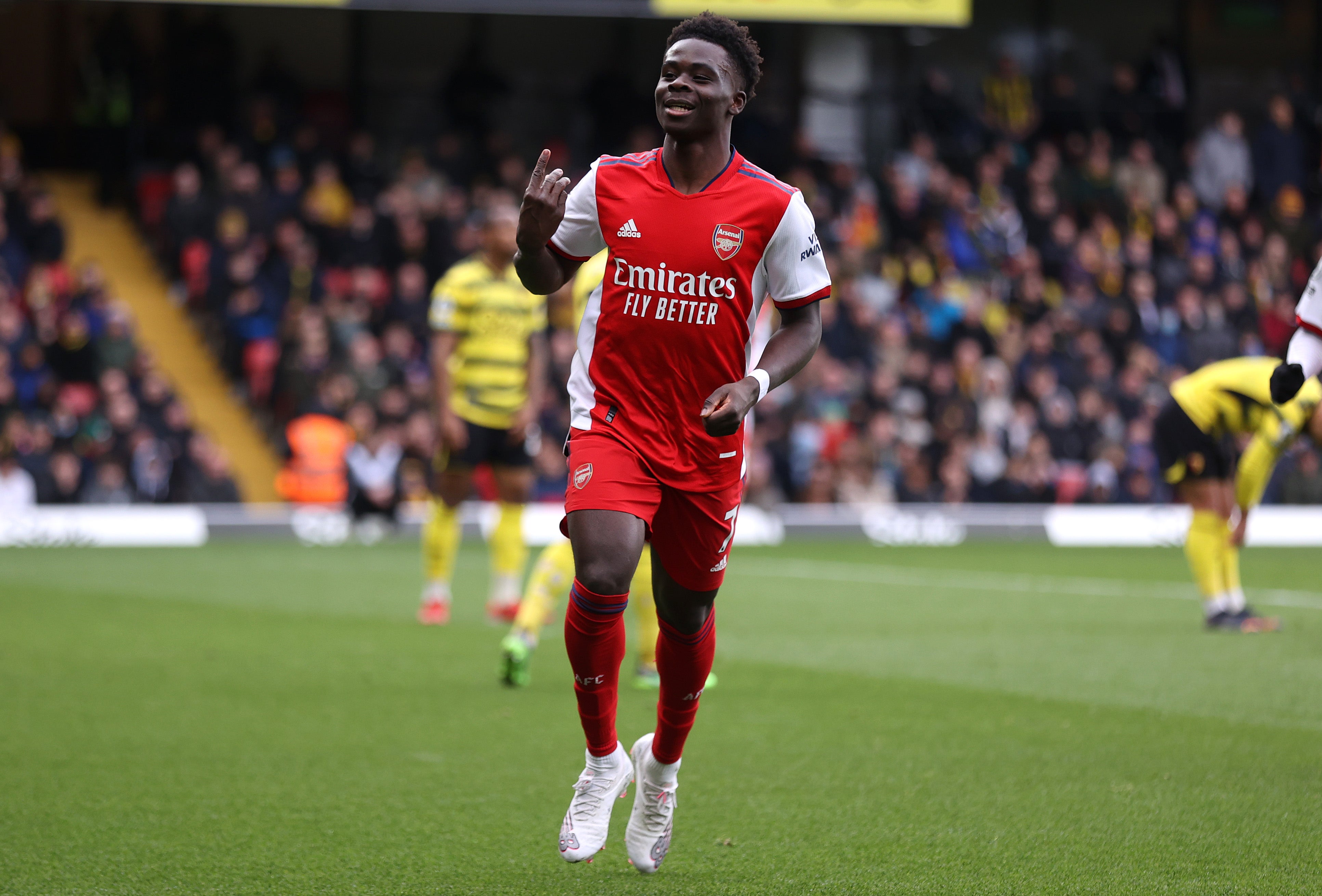 Bukayo Saka scored Arsenal’s second goal at Vicarage Road