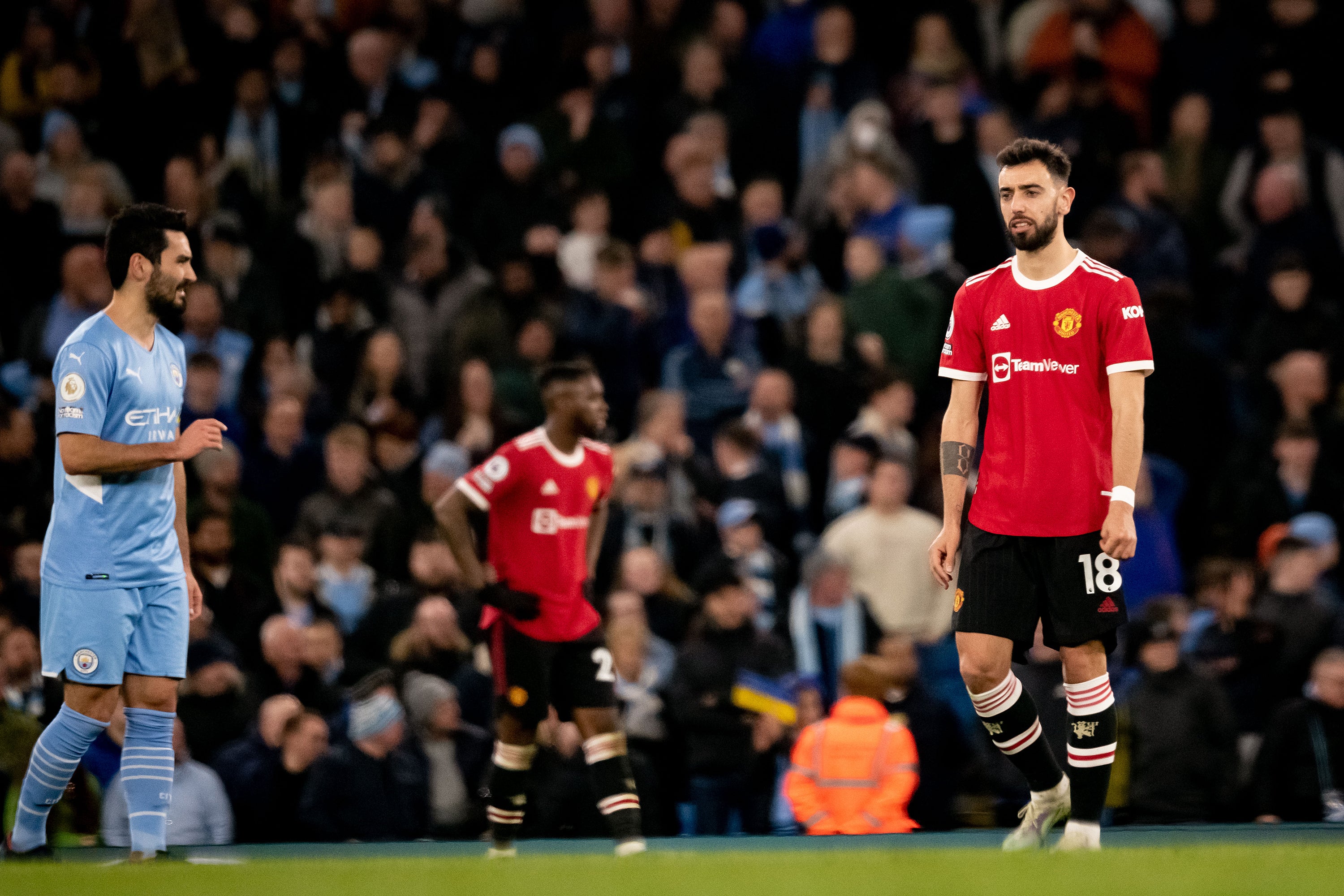 Fernandes during United’s heavy defeat to City
