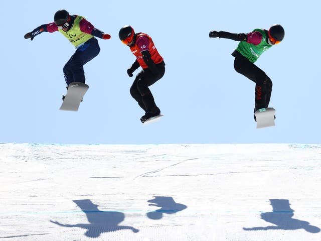 <p>James Barnes-Miller (left) missed out on a snowboard cross medal in Beijing</p>