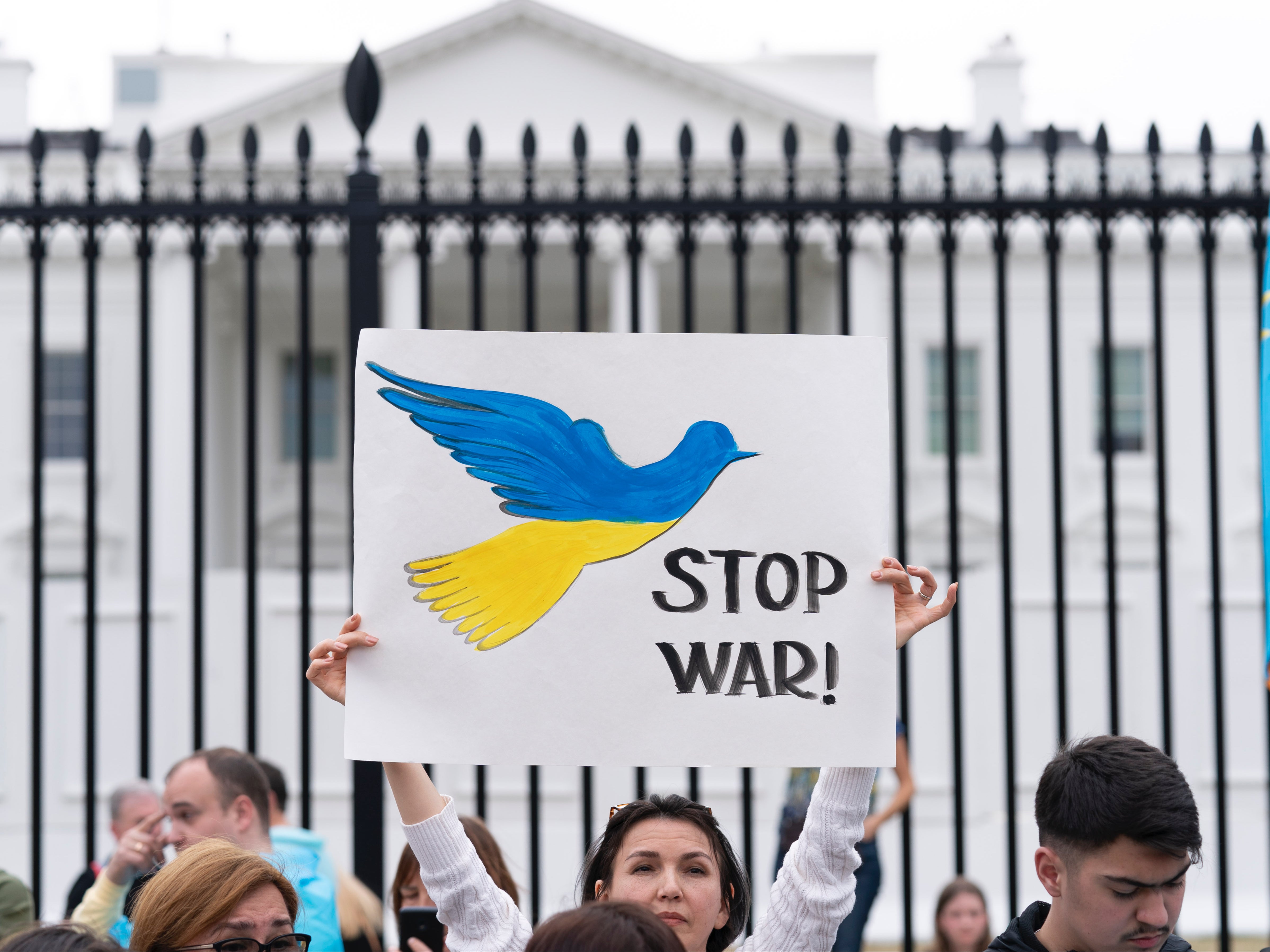 People protesting against the Russian invasion of Ukraine outside the White House in Washington DC on Sunday