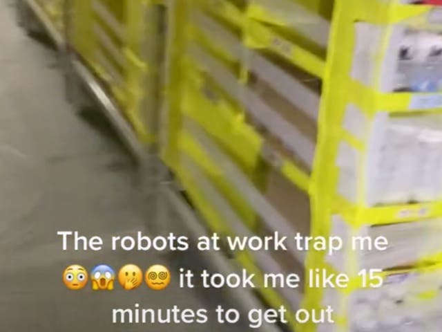 <p>A video allegedly showing an Amazon warehouse’s robots </p>