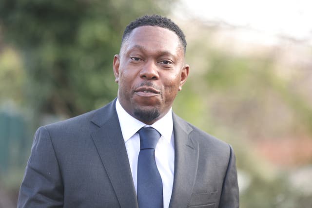 Grime artist Dizzee Rascal, real name Dylan Mills, arrives at Wimbledon Magistrates’ Court, where he is on trial for allegedly assaulting his ex-girlfriend, Cassandra Jones (James Manning/PA)