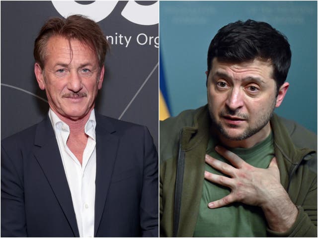 <p>Sean Penn and Volodymyr Zelensky</p>