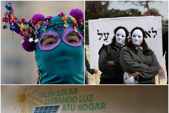 <p>Women protesting gender-based violence in Chile and Israel (top). A women and energy climate-focused project in Belen, Honduras </p>