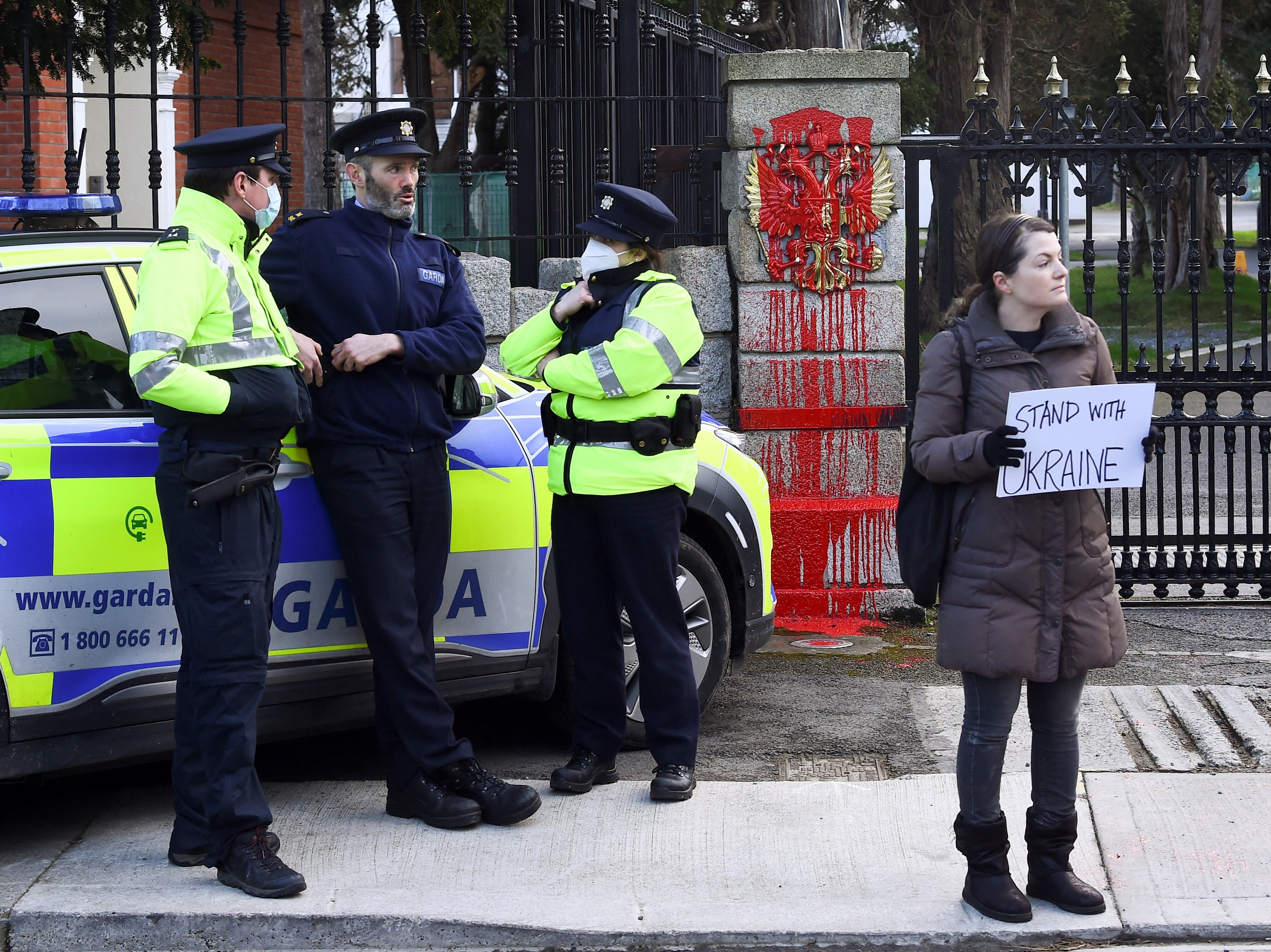 The Russian Embassy in Dublin has been the scene of protests since Russia invaded Ukraine on 24 February