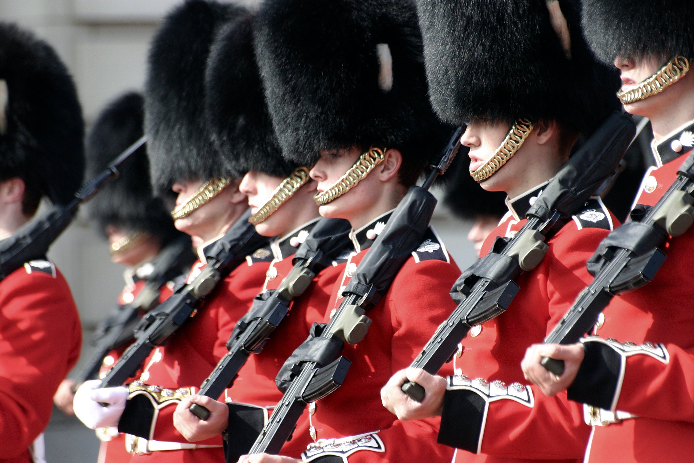 The ceremonial hats worn by guardsmen are made from Canadian bearskins