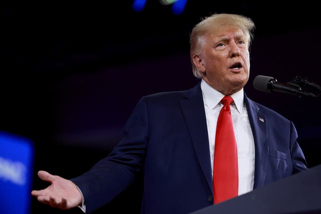 <p>Former U.S. President Donald Trump speaks during the Conservative Political Action Conference (CPAC) at The Rosen Shingle Creek on 26 February 2022 in Orlando, Florida</p>