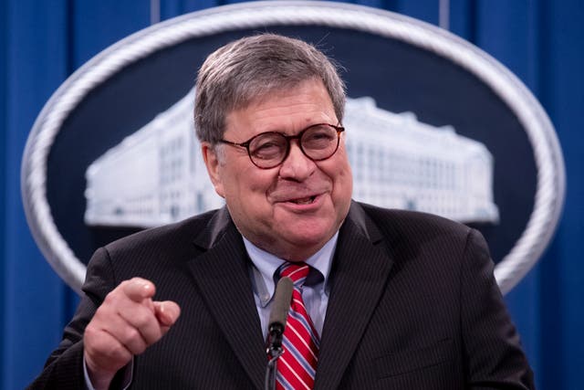 <p>US Attorney General Bill Barr holds a news conference on  21 December 2020</p>