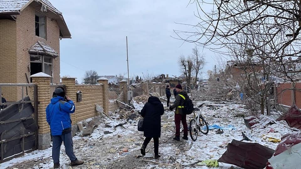 The town of Sumy in eastern Ukraine on Tuesday, after Russian bombs fell overnight. (National Police of Ukraine/PA)
