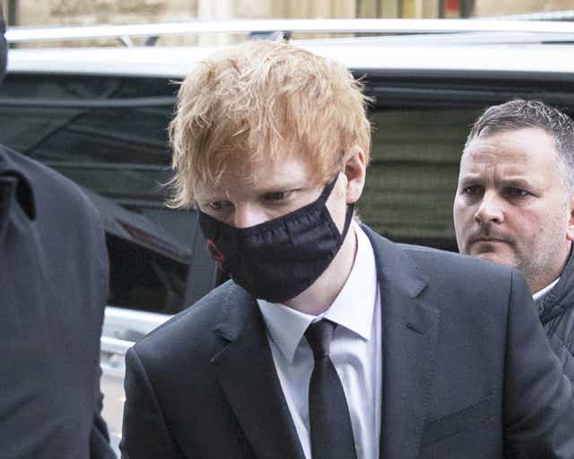 Ed Sheeran outside the Rolls Building, High Court in central London, where he is bringing a legal action over his 2017 hit song ‘Shape of You’ after song writers Sami Chokri and Ross O’Donoghue claimed the song infringes parts of one of their songs (Joshua Bratt/PA)