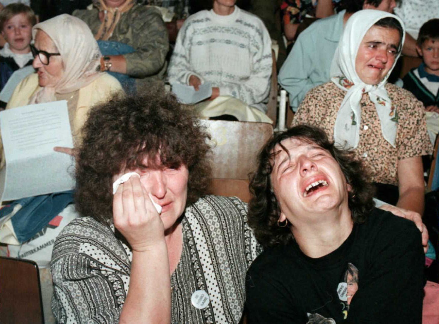 Muslim women at a commemoration ceremony in Tuzla for Srebrenica, a year after Serbs seized the enclave