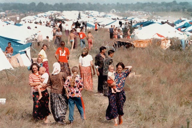 <p>Refugees from the fallen Bosnian ‘safe area’ of Srebrenica, where more than 8,000 Bosniak Muslim men and boys were killed, at a camp set up by the UN in Tuzla, 15 July 1995</p>