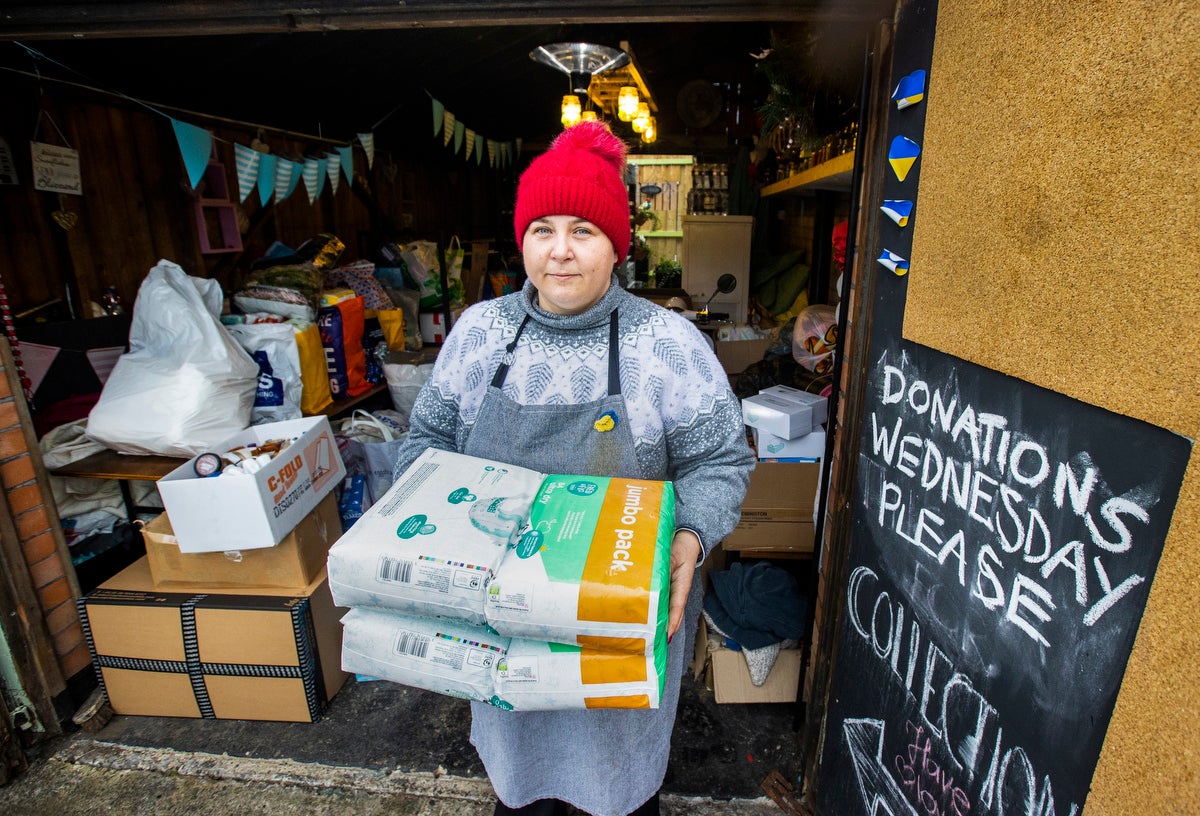 Smokey Deli owner Monika Rawson, who has been living in Northern Ireland for over 16 years since moving from Poland, has created a drop-off point at her restaurant in east Belfast for donations to be sent to the Ukrainian people (Liam McBurney/PA)