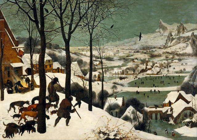 <p>Weary hunters return from an expedition with little to show for it in the 1565 Dutch painting, Hunters in the Snow by Pieter Brueghel the Elder </p>
