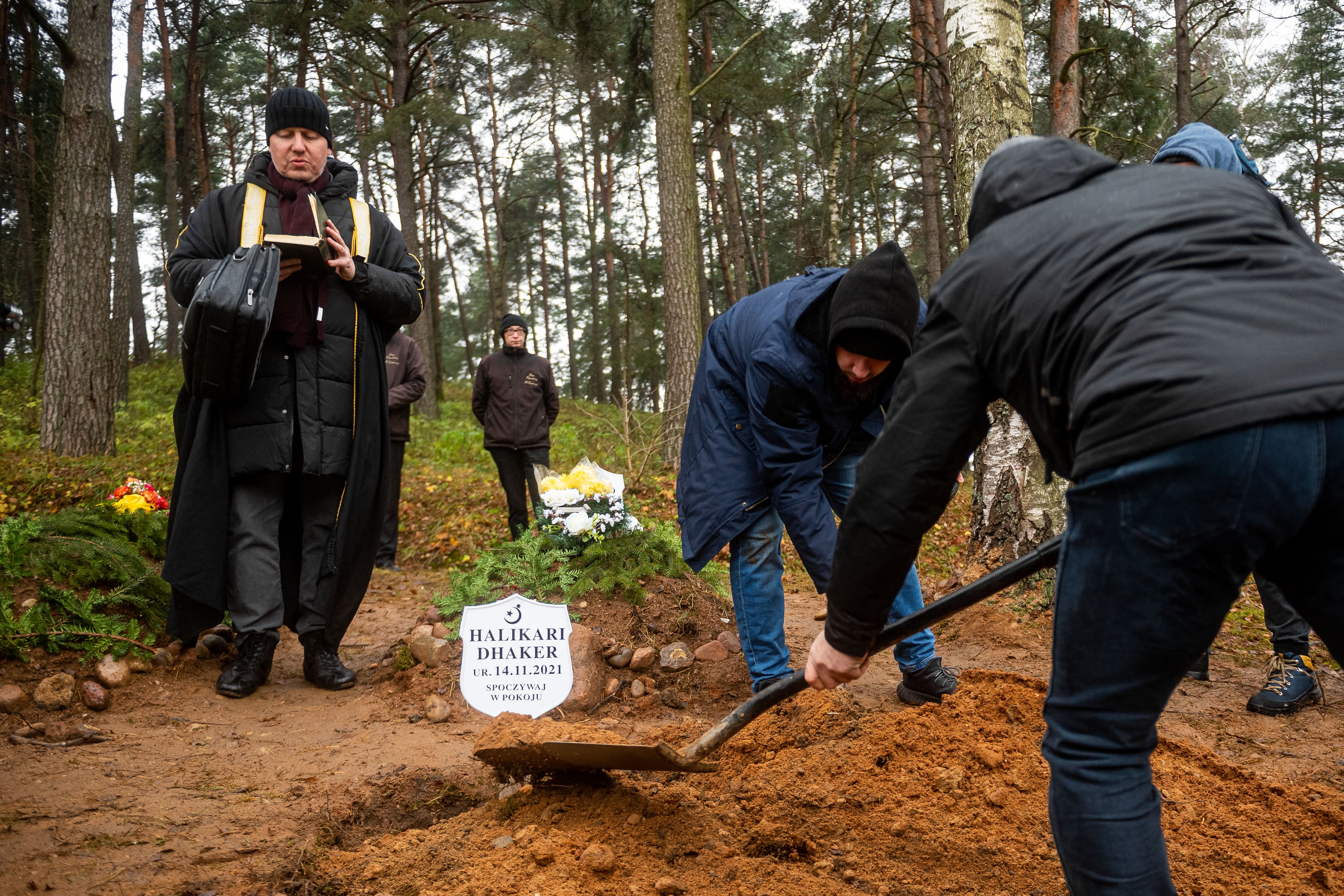 File photo: The 27-week-old foetus of an Iraqi migrant who lost her baby after crossing the European Union border into Poland from Belarus is laid to rest in Bohoniki, 23 November 2021