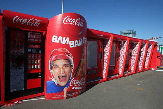 <p>A view of a Coca-Cola machine featuring Alex Ovechkin of Russia ahead of the Sochi 2014 Winter Olympics at the Olympic Park on February 3, 2014 in Sochi, Russia.  </p>