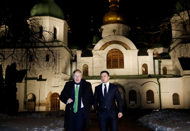 Prime Minister Boris Johnson with Ukrainian president Volodymyr Zelensky in Kyiv (Peter Nicholls/PA)