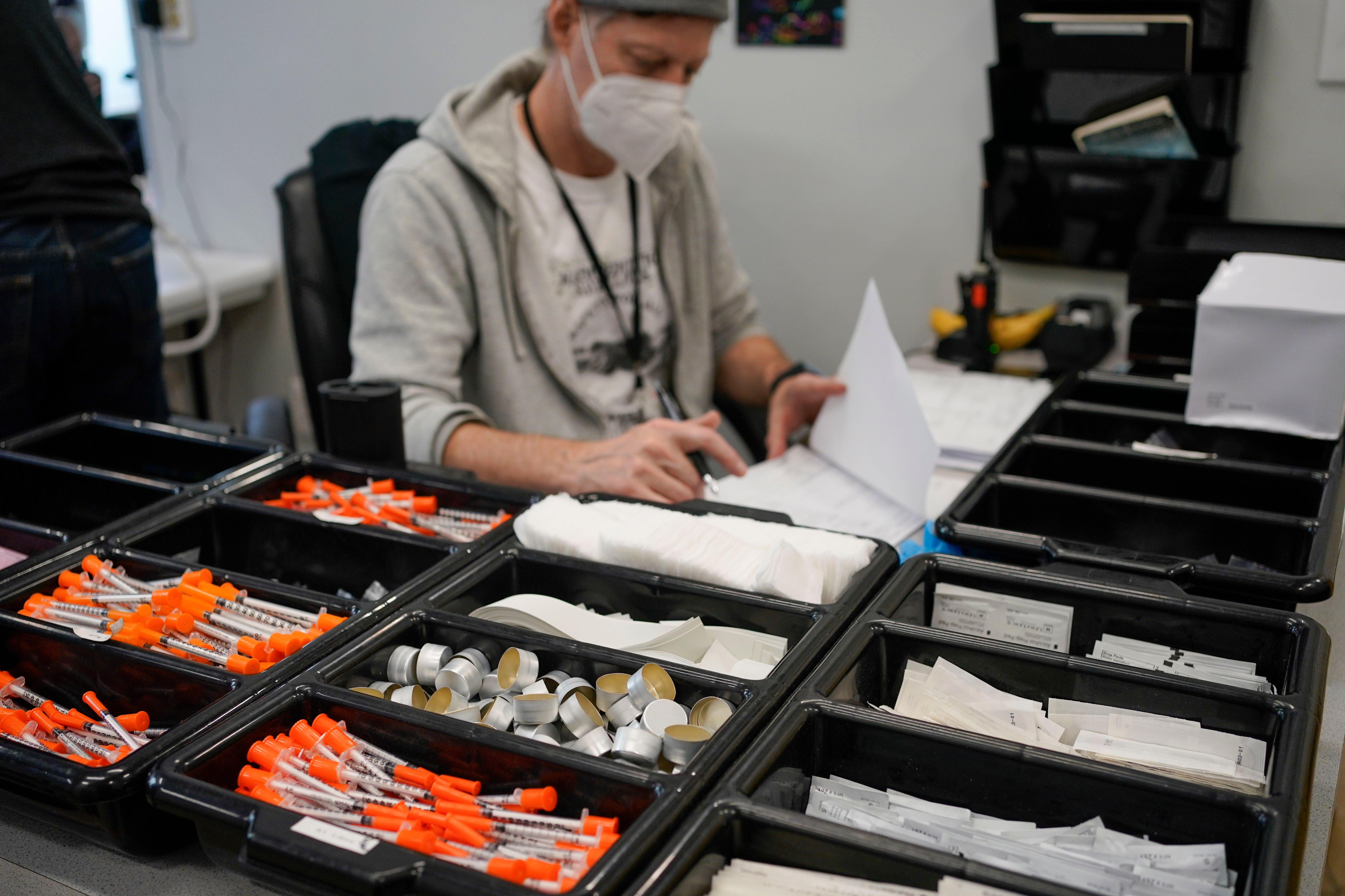 Supplies are seen inside an overdose prevention centre in New York in February 2022.
