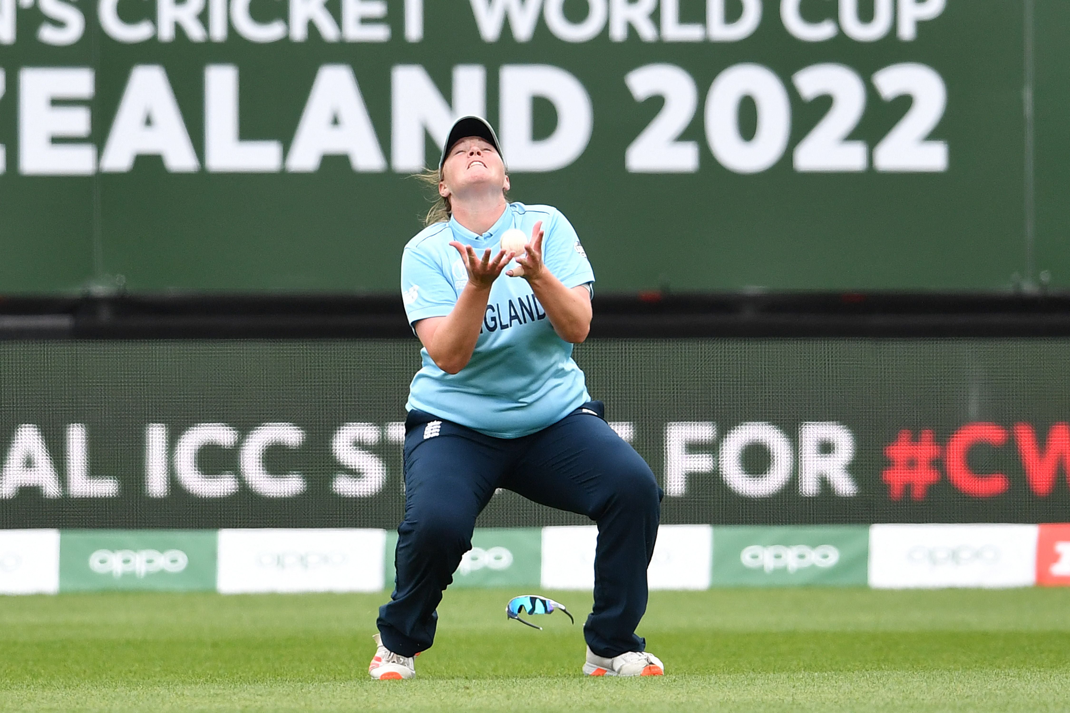 England’s Anya Shrubsole drops a catch against West Indies