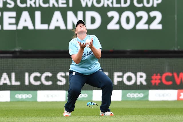 <p>England’s Anya Shrubsole drops a catch against West Indies</p>