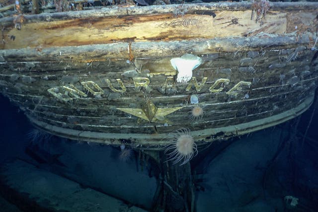 <p>The stern of the wreck of Endurance, which has not been seen since it sank in 1915</p>