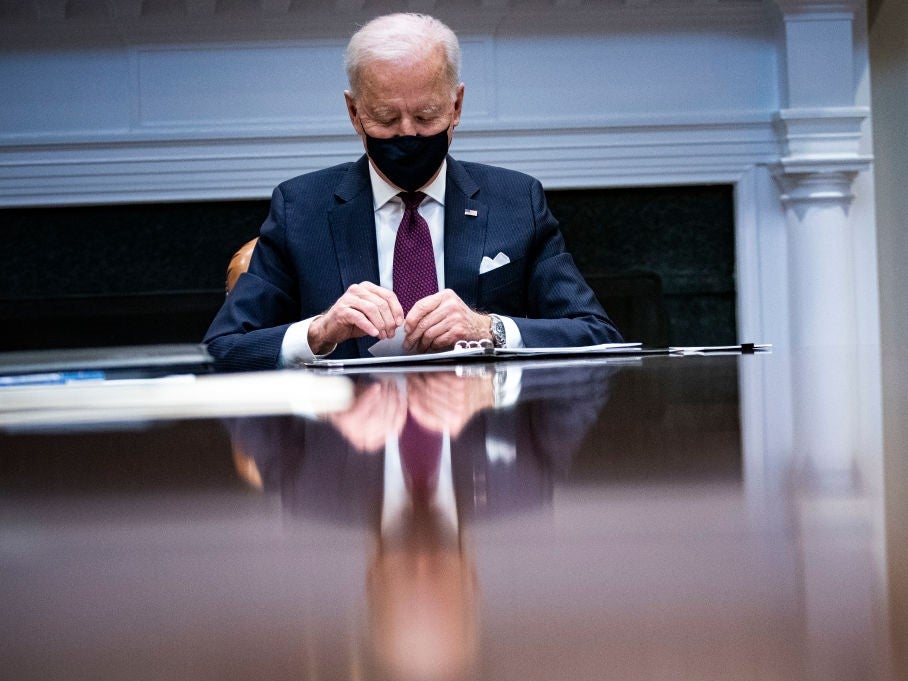 US President Joe Biden at a meeting with Treasury Secretary Janet Yellen at the White House, 5 March, 2021 in Washington, DC. Yellen had recently commented that bitcoin was an ‘extremely inefficient’ way to conduct monetary transactions