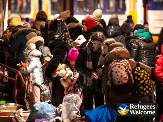 <p>Destination unknown: refugees arrive at Przemysl train station in Poland</p>