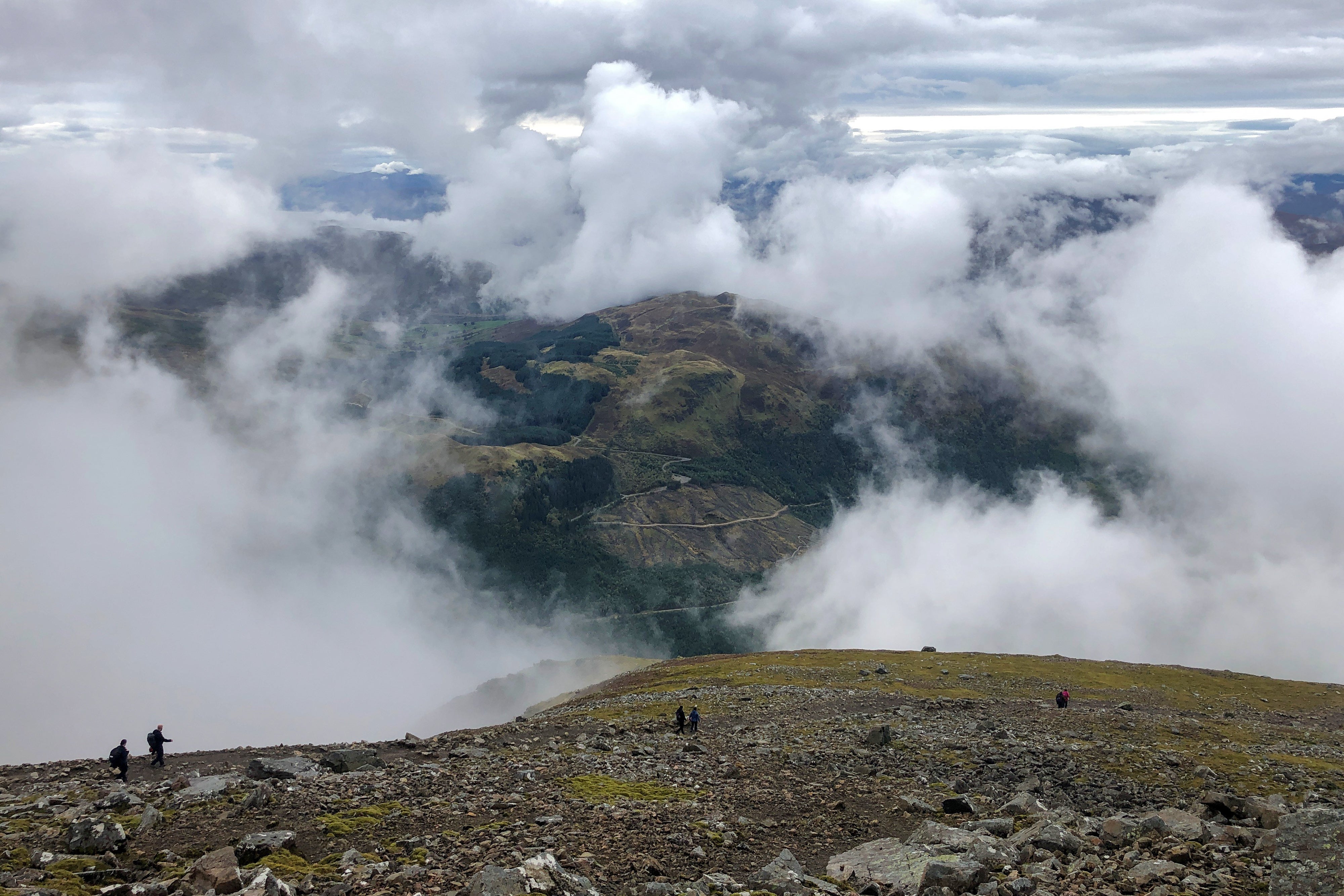 A view down to Glen Nevis from the ascent of Ben Nevis in Scotland