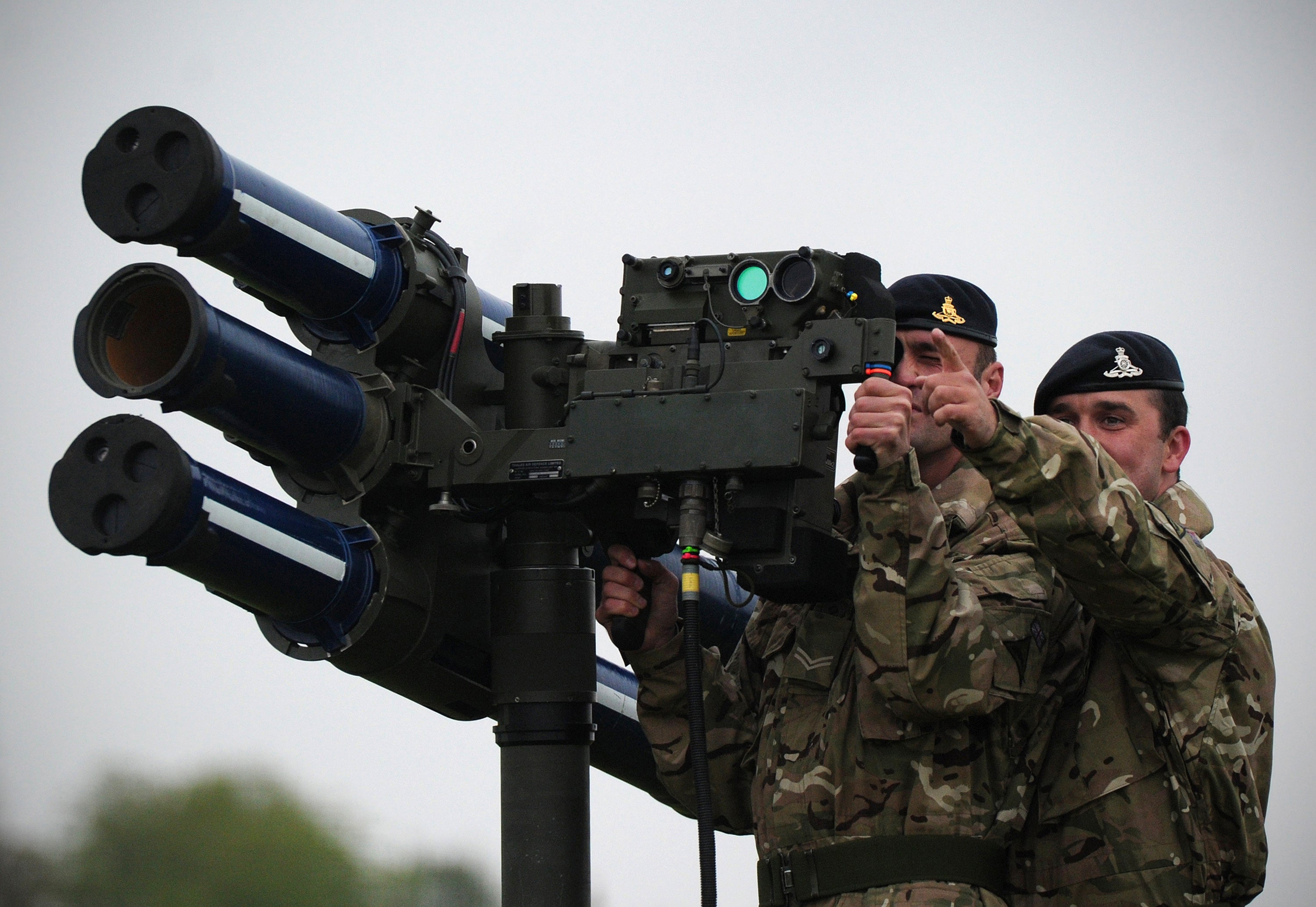 Members of the British Royal Artillery demonstrating Starstreak missiles