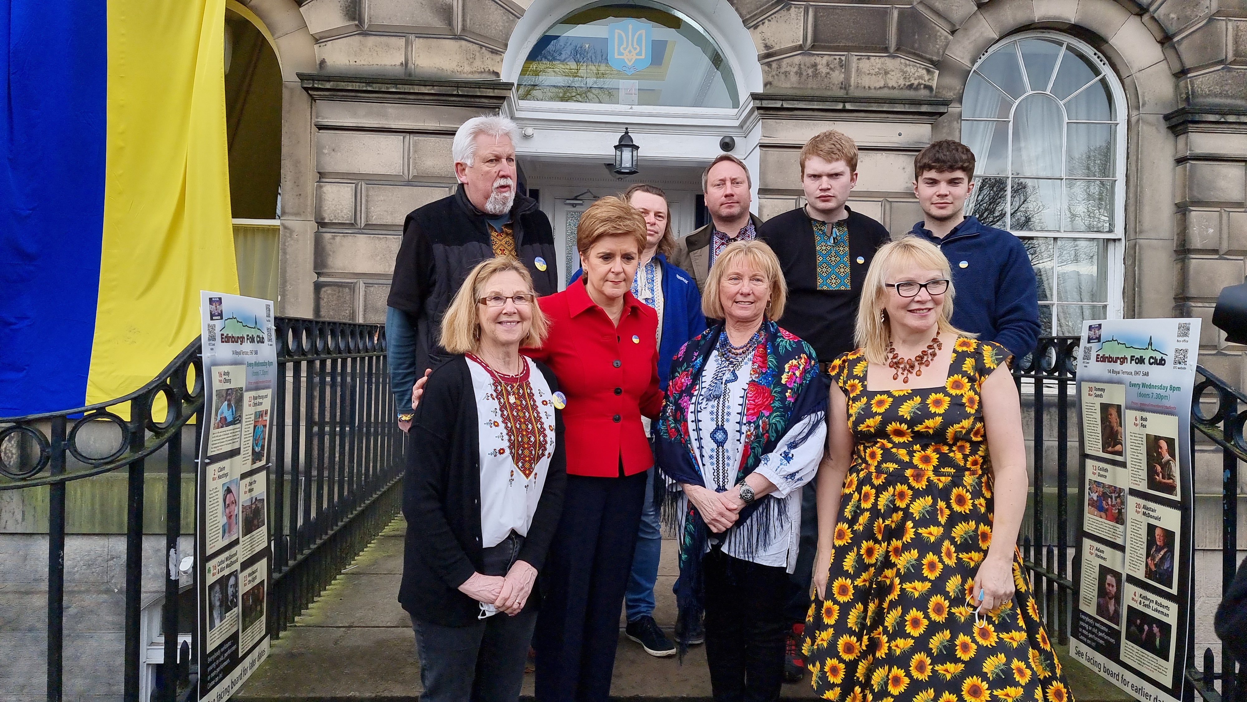 Dr Yevgen Gorash (back centre) was among a group of Ukrainians to meet Scotland’s First Minister, Nicola Sturgeon (Tom Eden/PA)