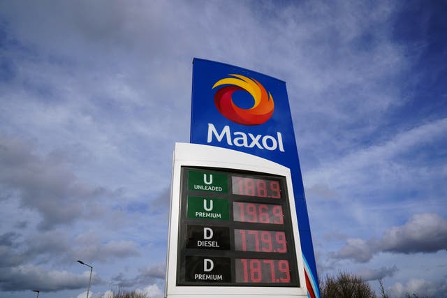 Fuel prices displayed the Maxol M3 Mulhuddart service station in Dublin (Brian Lawless/PA)