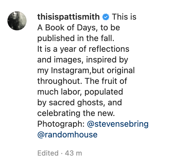 Patti Smith announces new book ‘inspired by my Instagram’
