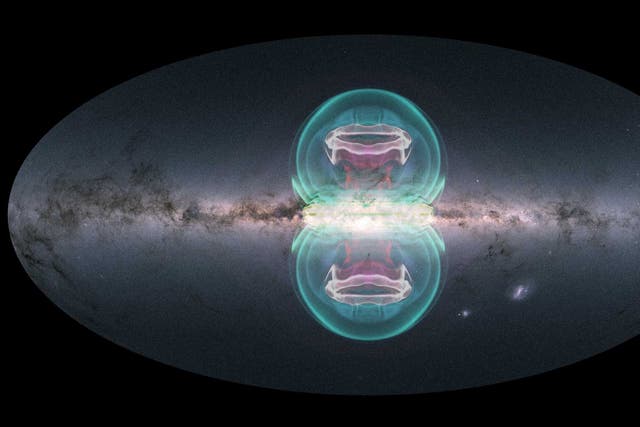 <p>The NASA visualization team created a superposition of an image of the Milky Way</p>