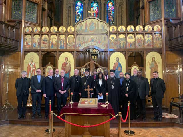 Members of the Christian Leadership of London are seen at the Ukrainian Catholic Cathedral (Ukrainian Catholic Cathedral/PA)