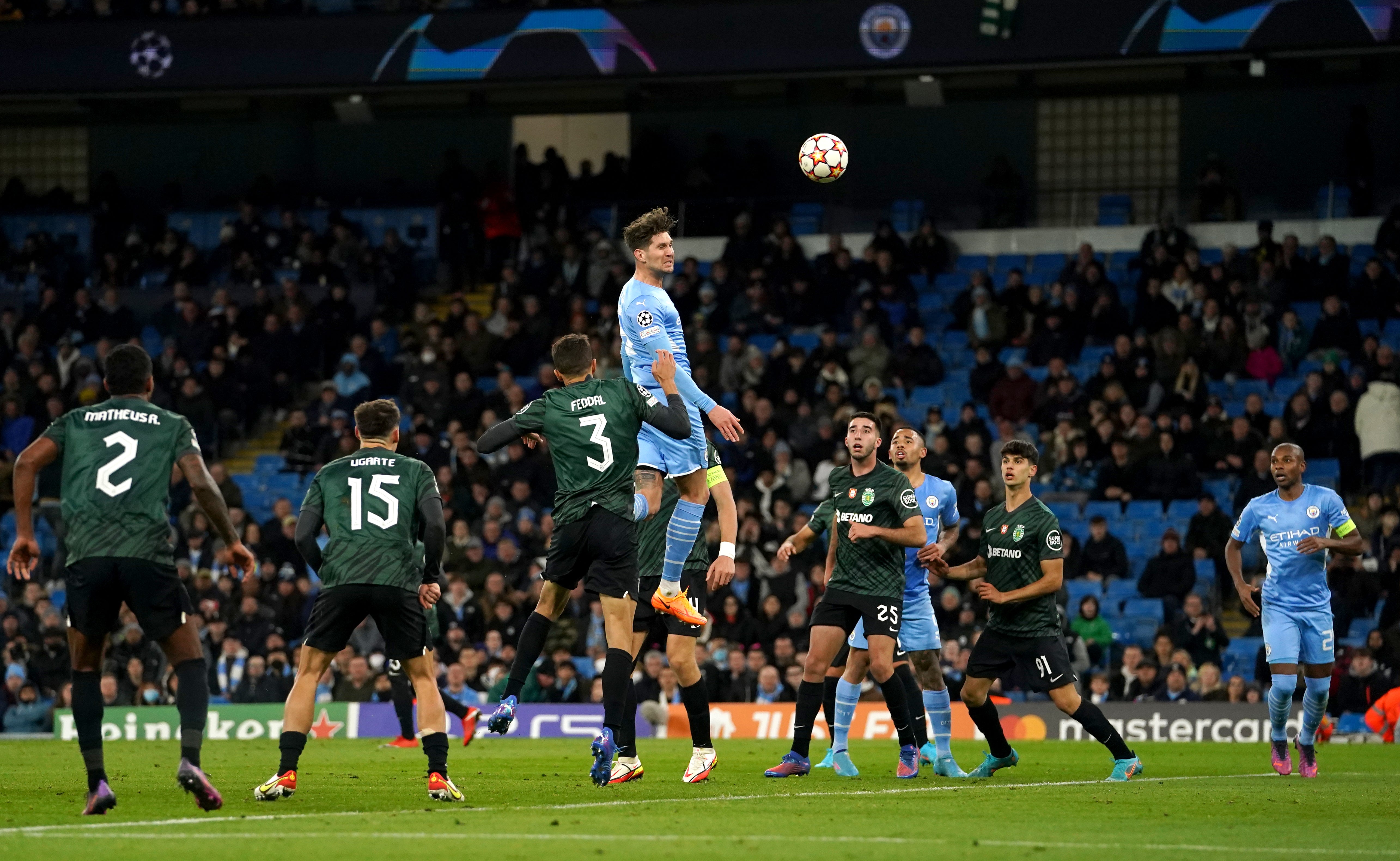 John Stones missed with a late header as Manchester City strolled into the last eight of the Champions League (Martin Rickett/PA)