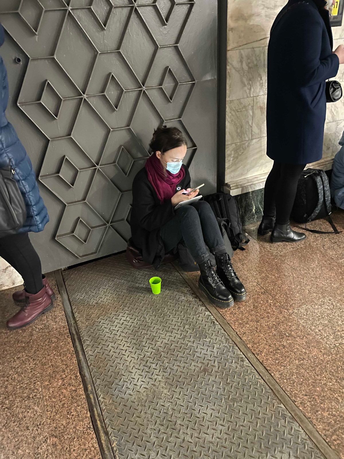 Editor-in-chief Olga Rudenko inside the Kyiv subway station