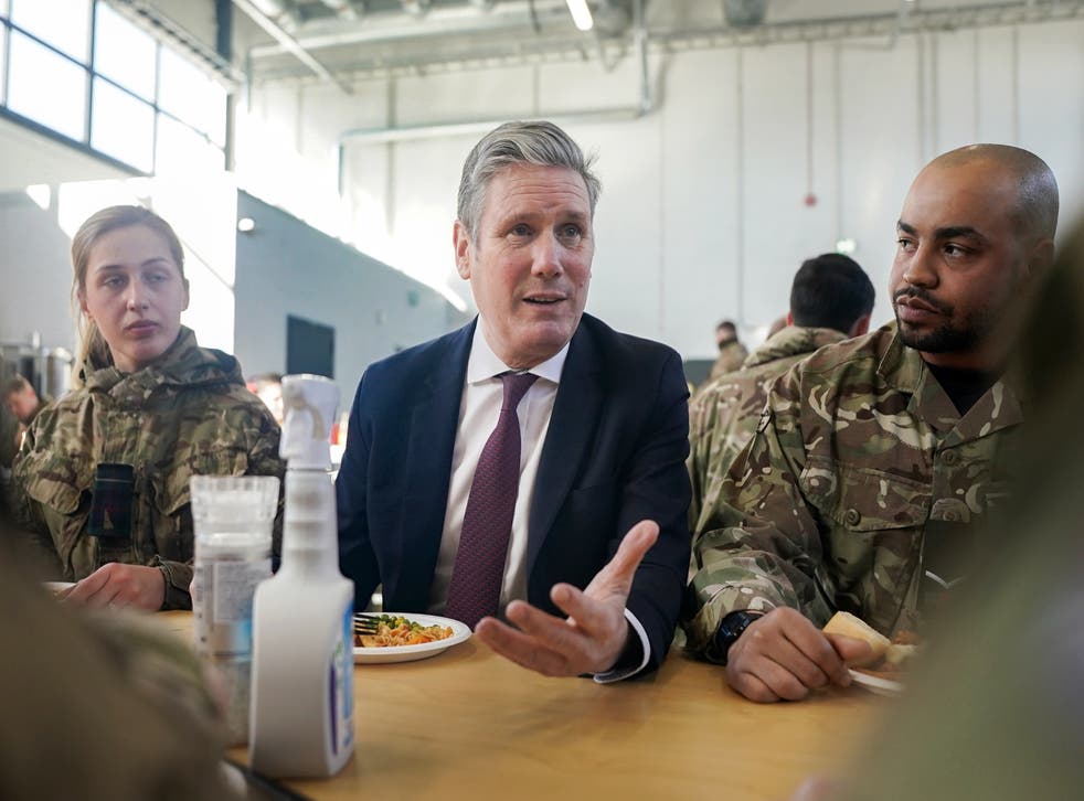 Labour leader Sir Keir Starmer meets troops during a visit to Tapa military base in Estonia (Victoria Jones/PA)
