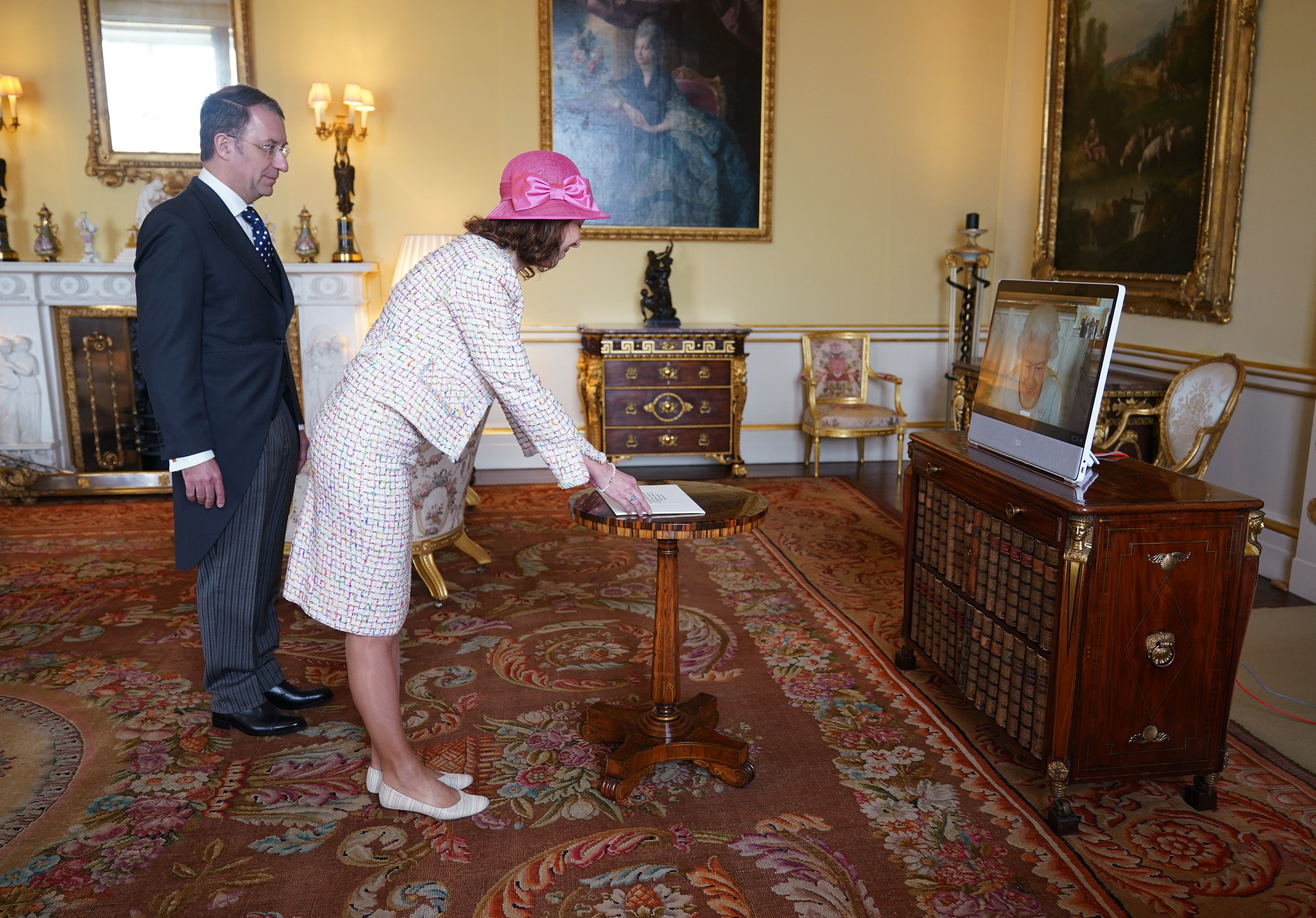 The Queen appears on a screen via videolink from Windsor Castle, as she receives Marie Chatardova, Ambassador from the Czech Republic (Yui Mok/PA)