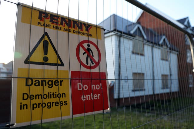 The start of demolition work at the former home of Novichok victim and Dawn Sturgess’s partner Charlie Rowley in Amesbury, Wiltshire (Andrew Matthews/PA)