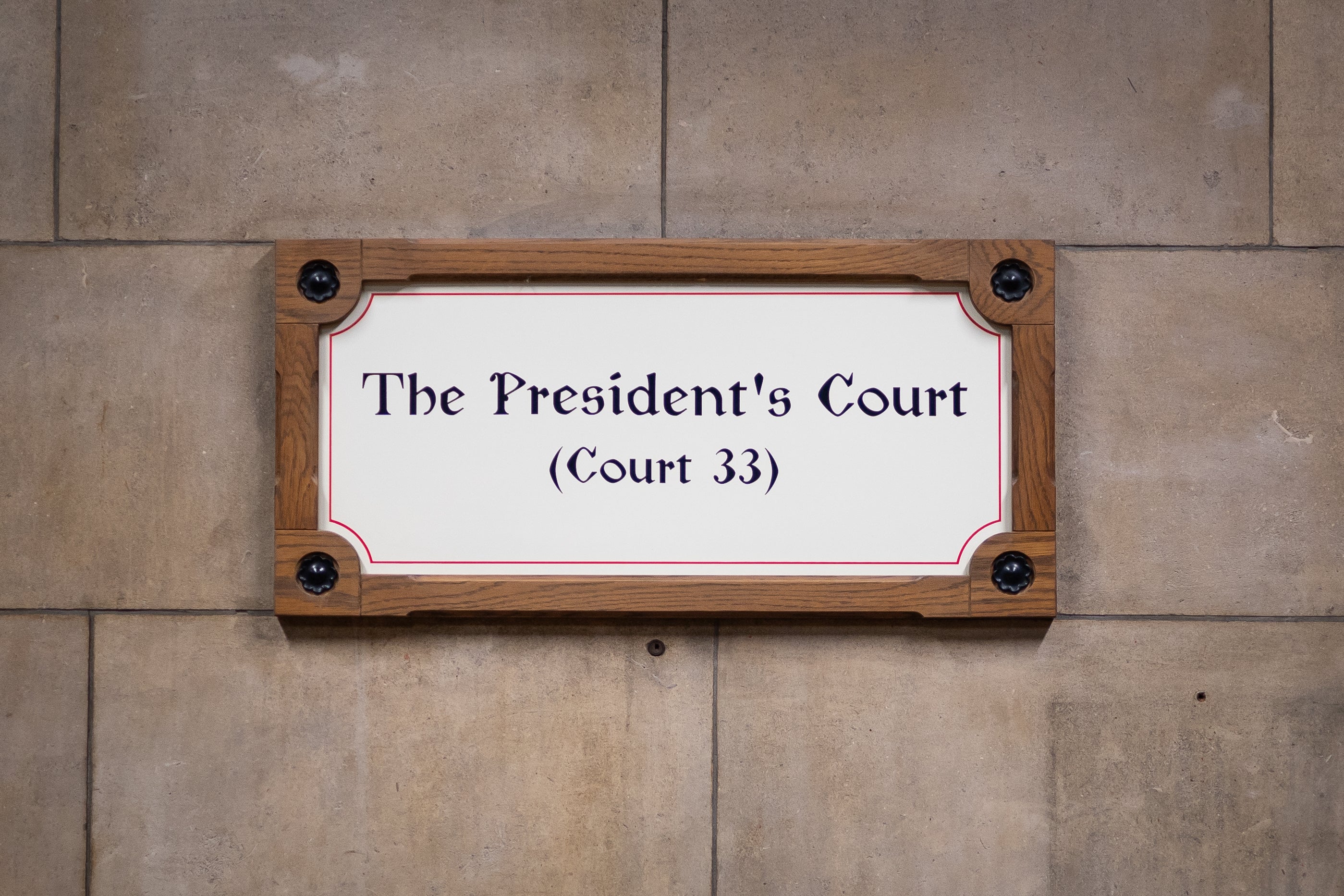 A sign outside The President’s Court (Court 33) at the Royal Courts of Justice in central London, where Sir Andrew McFarlane hears cases (Aaron Chown/PA)