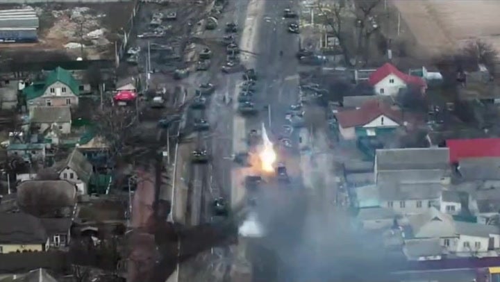 Aerial video shows Ukraine destroy Russian tanks outside Kyiv | News ...