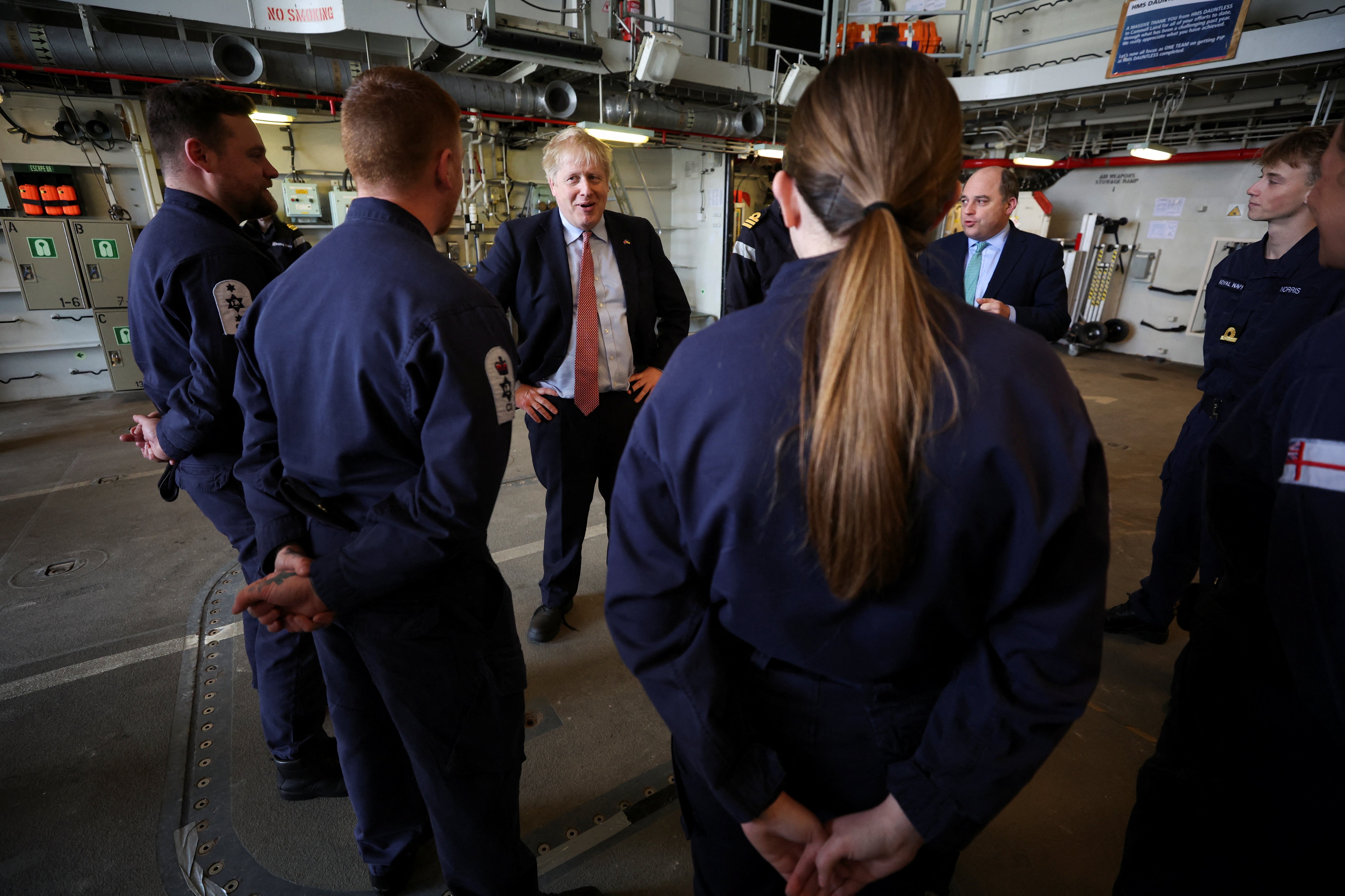 Prime Minister Boris Johnson and Defence Secretary Ben Wallace visited Cammell Laird shipyard in Merseyside (Phil Noble/PA)
