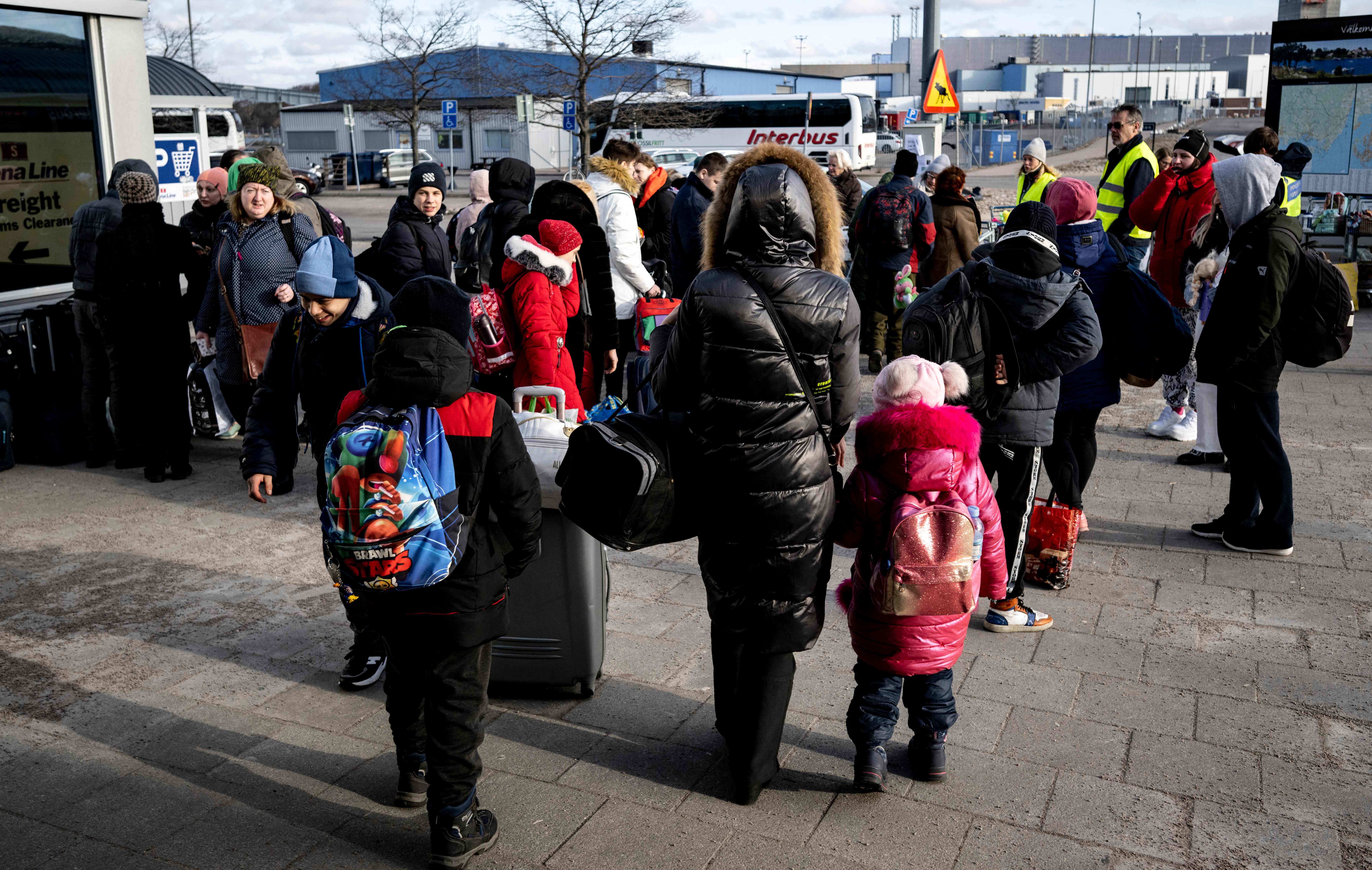 Refugees from Ukraine arrive into Karlskrona, Sweden, from Poland