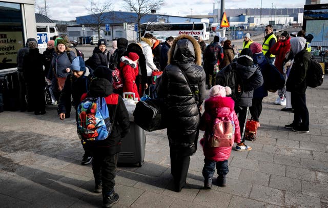 <p>Refugees from Ukraine arrive into Karlskrona, Sweden, from Poland </p>