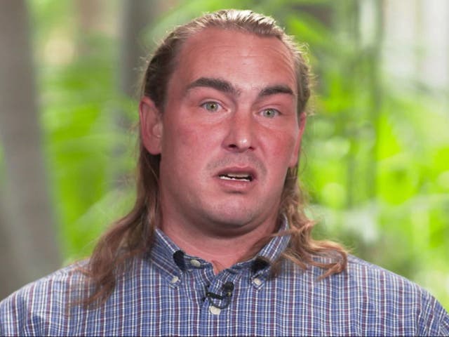 <p>Roger Stefan Witthoeft Jr, the half brother of Capitol rioter Ashli Babbitt, gives an televised interview. He has been charged with a hate crime after allegedly attacking and hurling racist slurs at a Latino utility worker in San Deigo.</p>