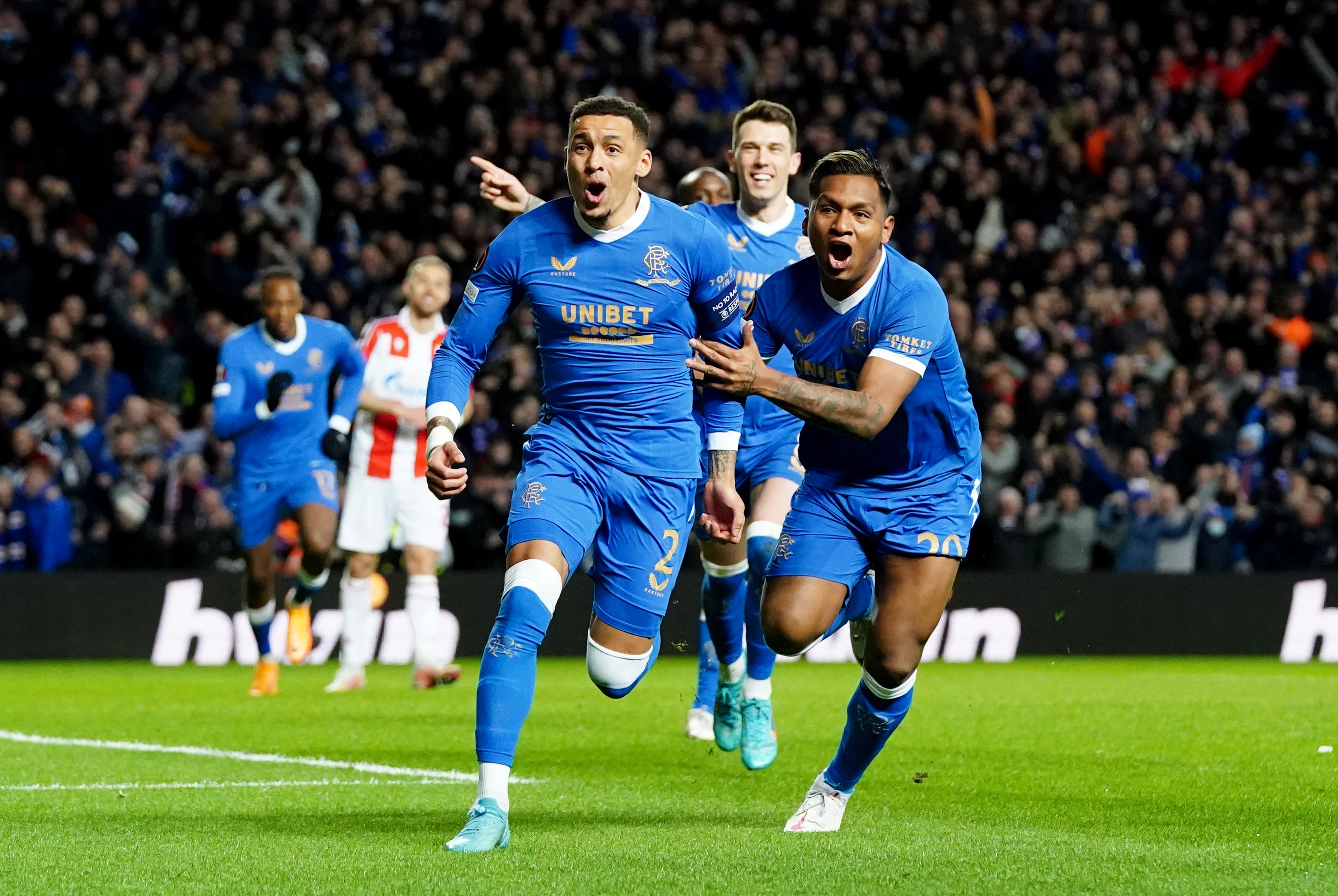 James Tavernier celebrates Rangers’ opener (Jane Barlow/PA).