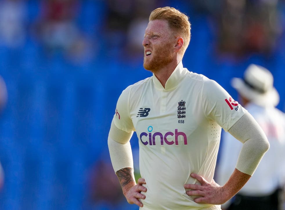 England’s Ben Stokes gestures during day two of the first cricket Test match against West Indies at the Sir Vivian Richards Cricket Ground in North Sound, Antigua and Barbuda (AP Photo/Ricardo Mazalan)