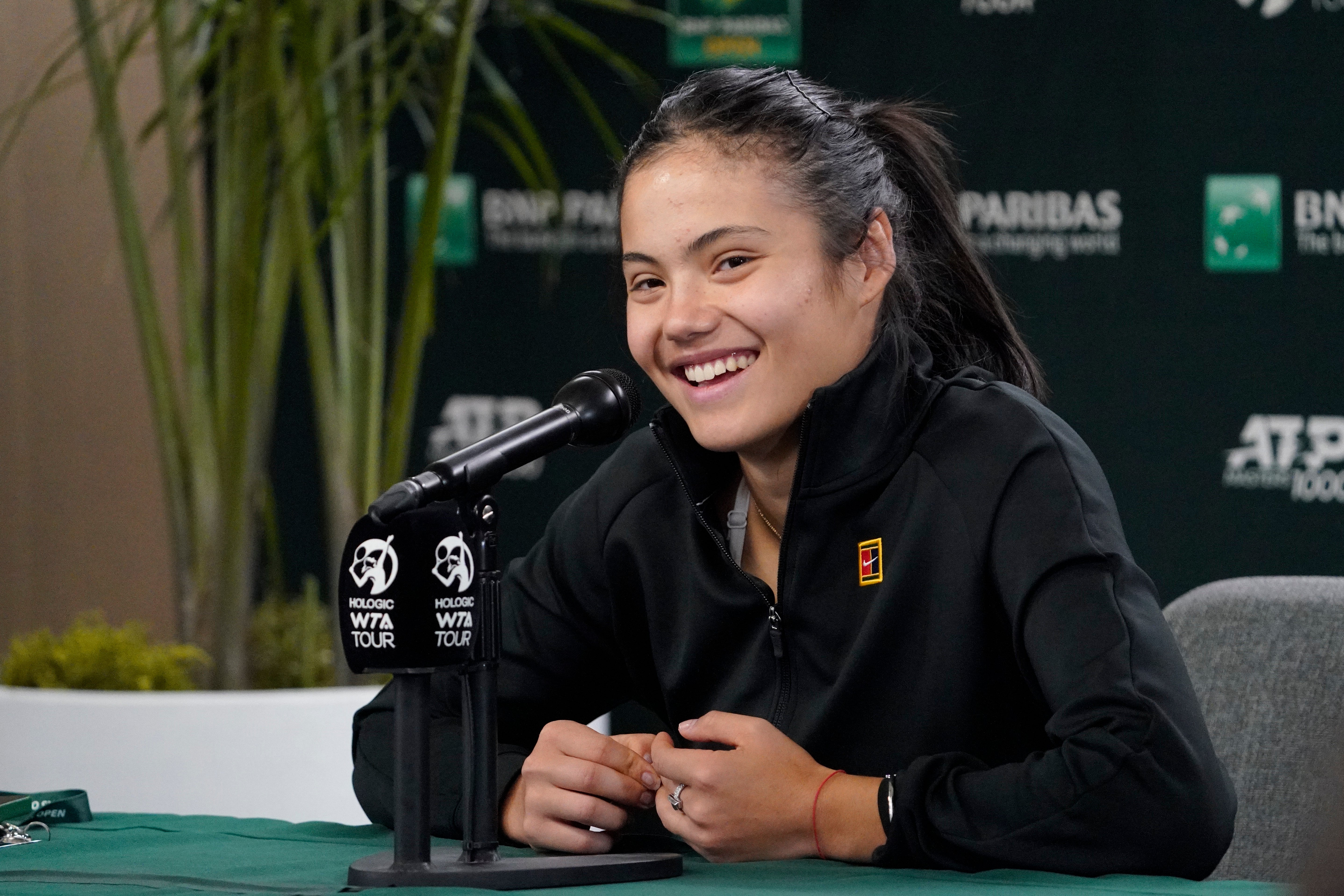 Emma Raducanu speaks at a press conference in Indian Wells (Mark J Terrill/AP)