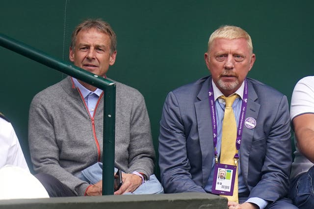 Jurgen Klinsmann and Boris Becker at Wimbledon last summer (Adam Davy/PA)