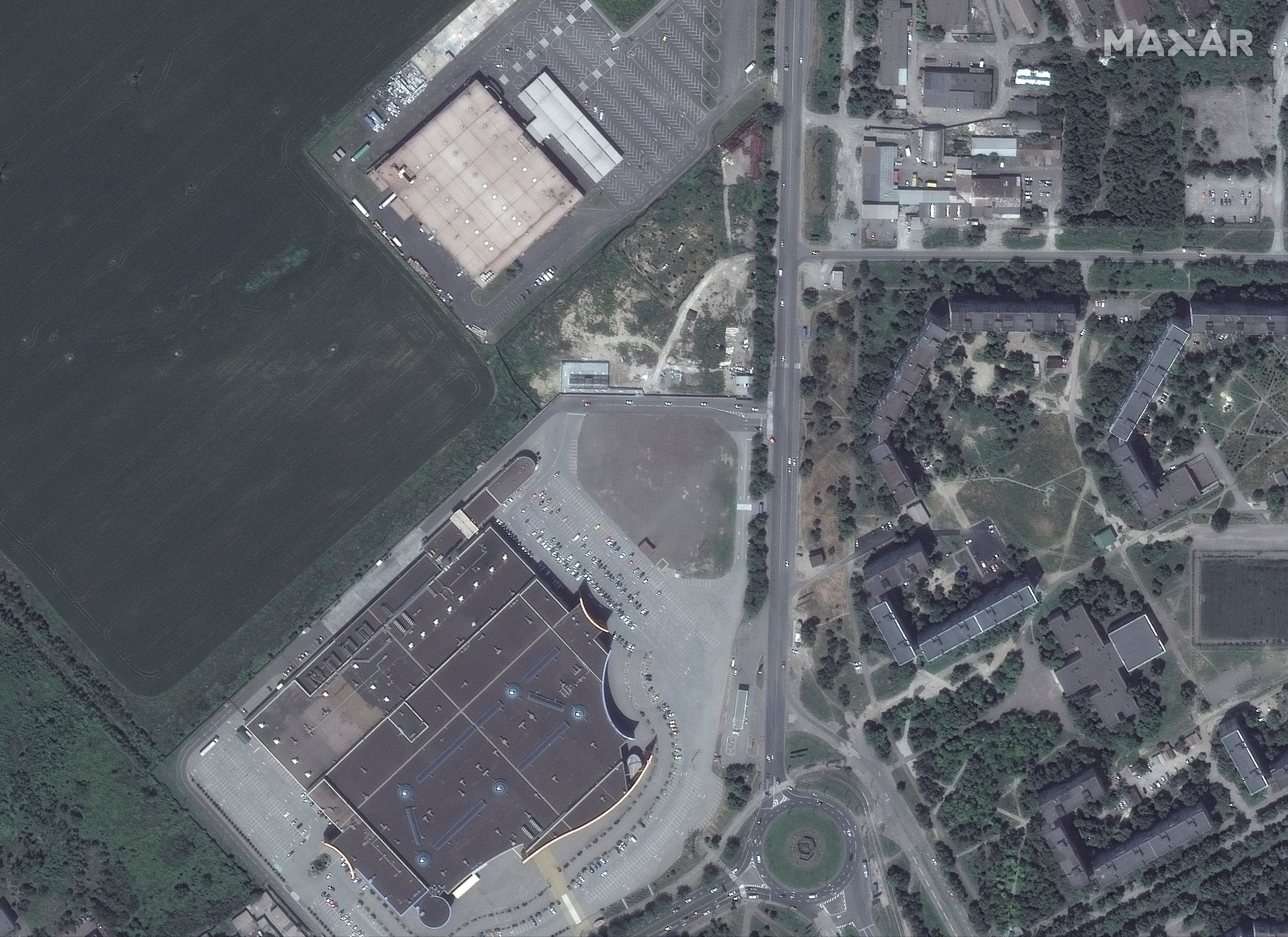 A satellite image shows grocery stores and shopping malls in Mariupol before Russia’s invasion of Ukraine